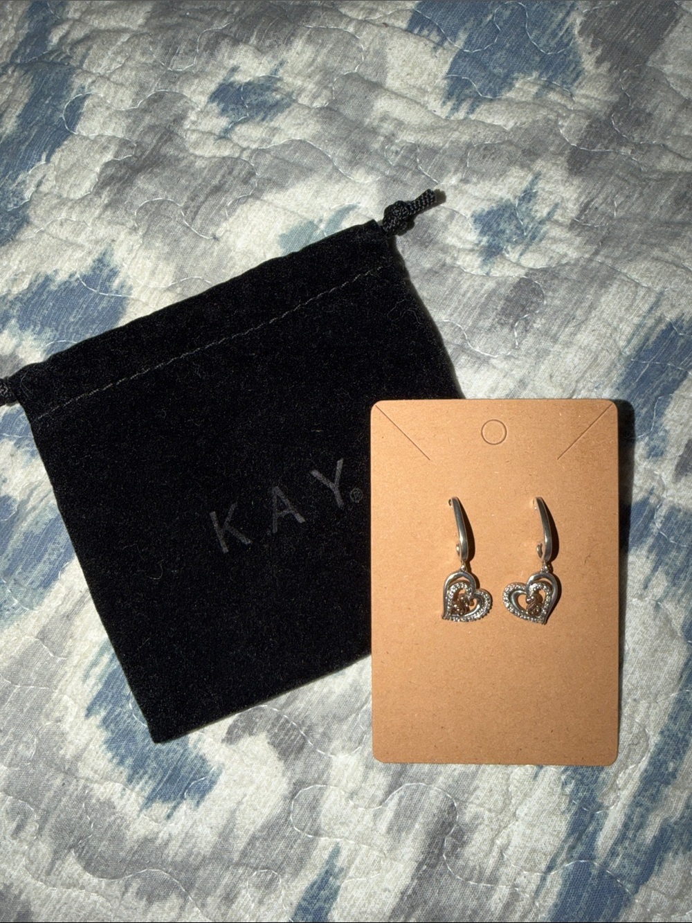 Kay Heart Dangle Earrings in Silver with gold tone detail